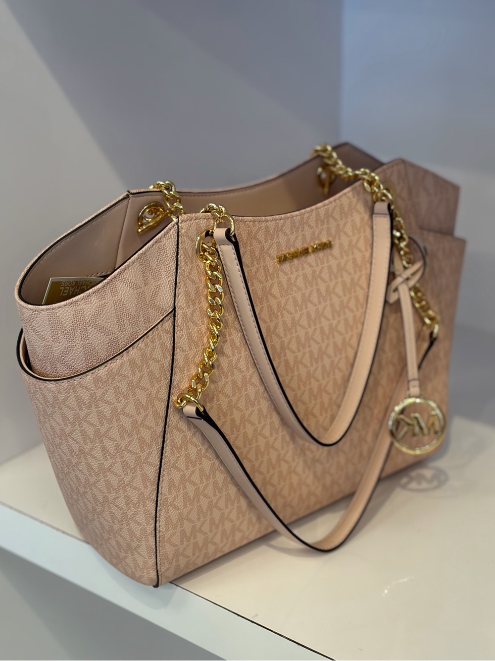 Michael Kors Powder Blush Logo Tote with Gold Chain Accents